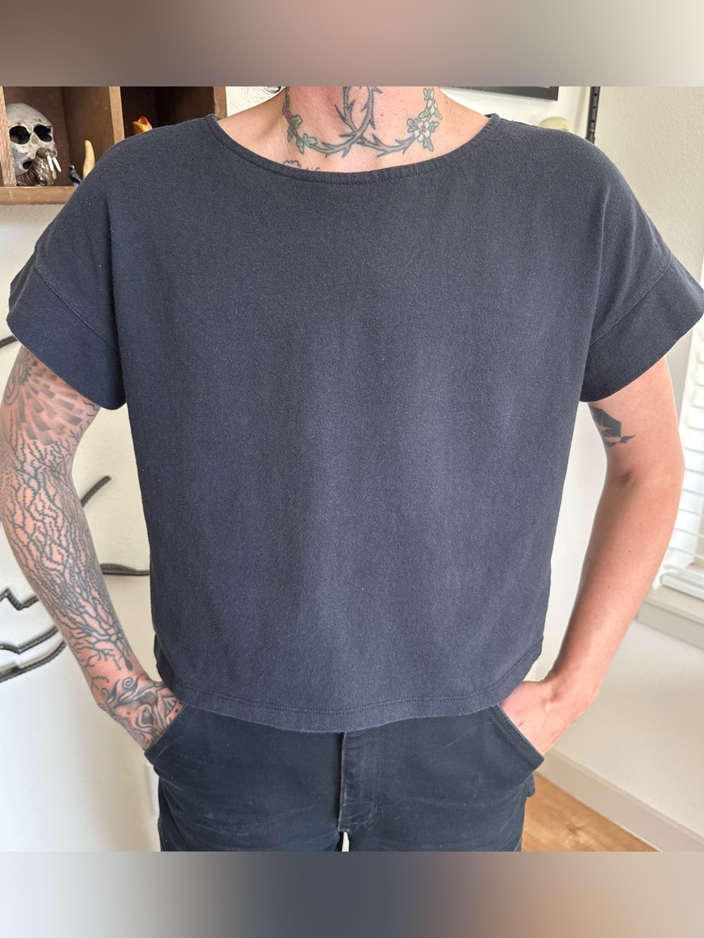 Madewell Black Boxy-Crop Tee Do Well AM541 ~ Size Small
